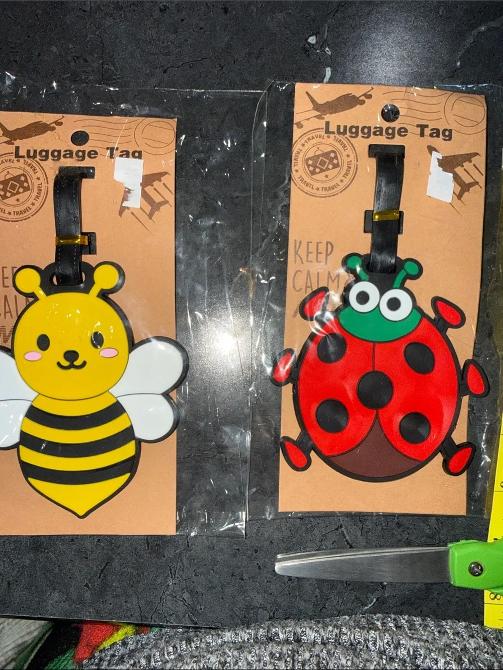 Bee and Ladybug Luggage Tags - Yellow Bee, Red Ladybug